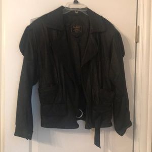 Sun Thung leather jacket, black, size S, belted, long sleeve, two pockets